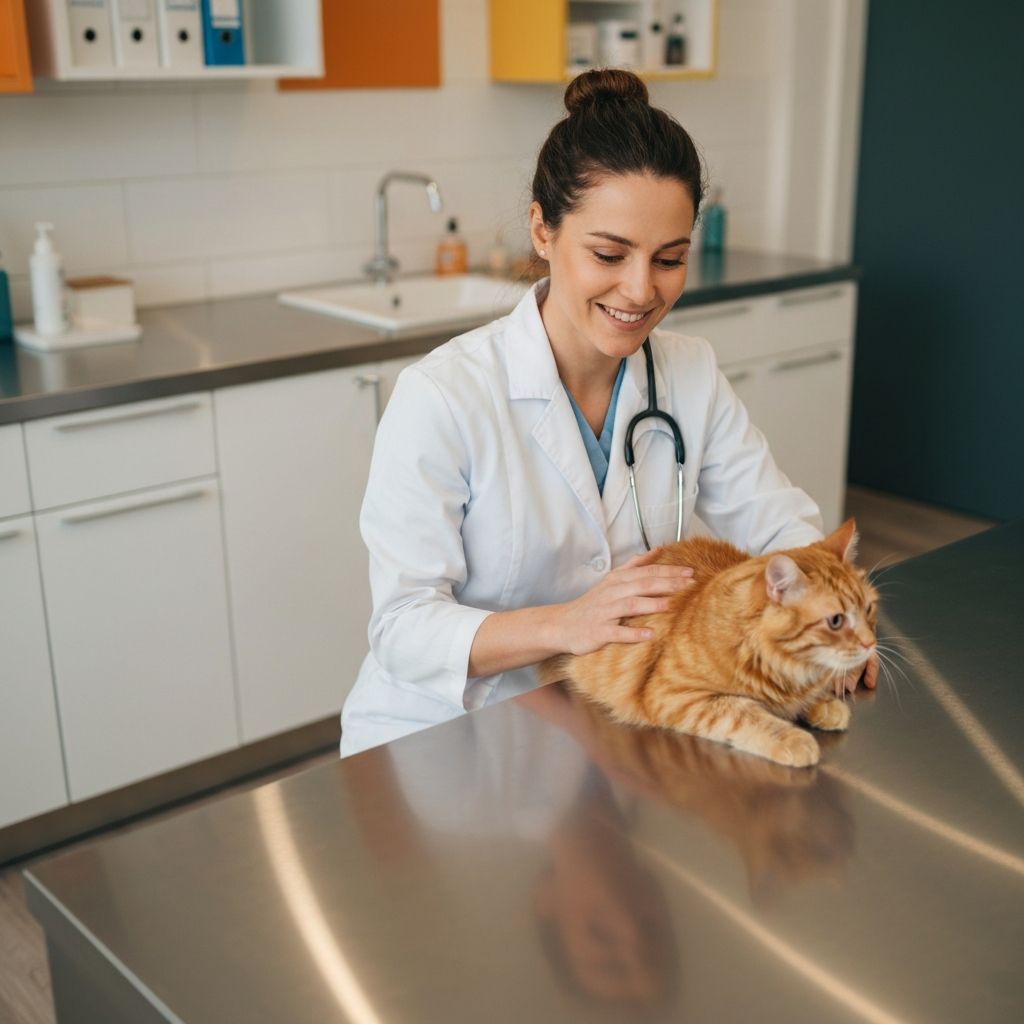 Profesjonalny weterynarz badający zdrowego kota